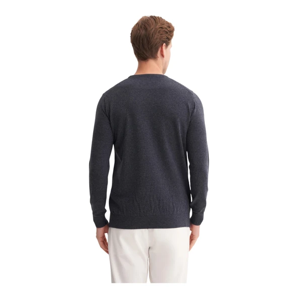 Soft Touch Slim Fit Basic Çizgi Baskılı Bisiklet Yaka Kazak - 8