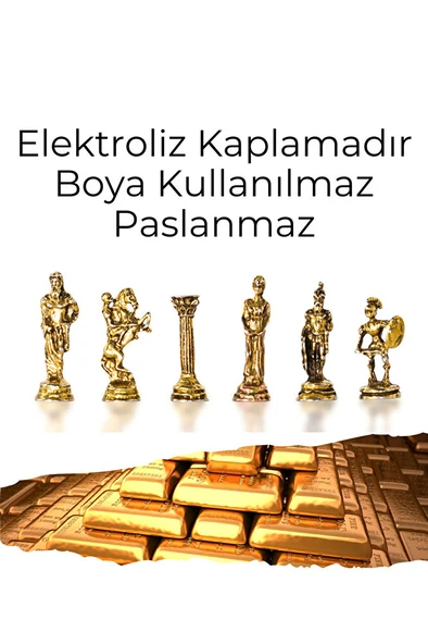 MC59 Bizans Figürlü El Yapımı Metal Satranç Takımı – Kayın Ağacı Satranç Tahtası - Lüks Hediyelik - 6