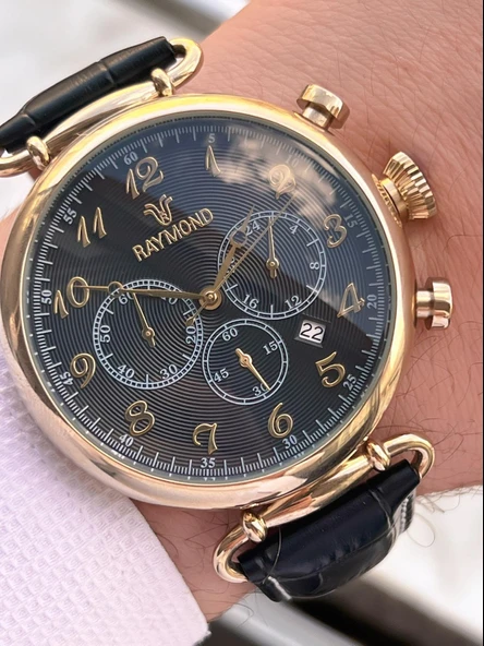 Raymond Nişan Ve Damatlara Özel Deri Kordon 2 Yıl Garantili 5 Atm Erkek Kol Saati+Bileklik RMD.39 - 2