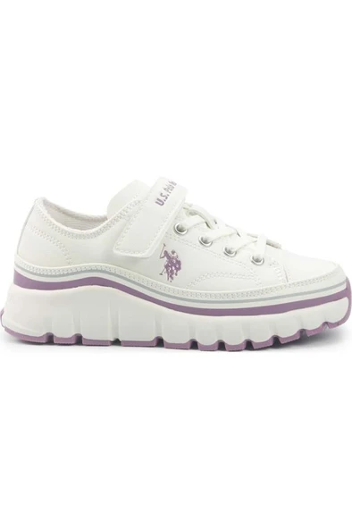 U.S. Polo Assn. KENTA JR 5PR 102027890 Kız Çocuk Sneaker Ayakkabı Beyaz Lila 31-35
