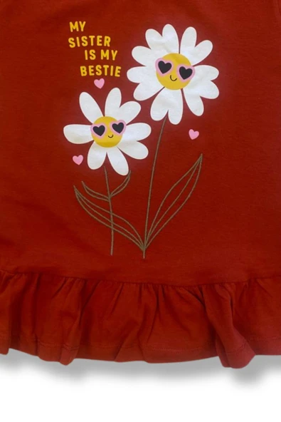 Cute My Sister İs My Bestie Baskılı Papatya T-Shirt - Resim 4