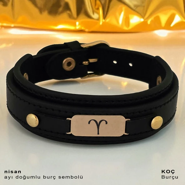 14 Ayar Altın Plakalı Doğum Ayına Özel Hakiki Siyah Derili Oval Figürlü Hediye Bileklik-564 ürün görseli