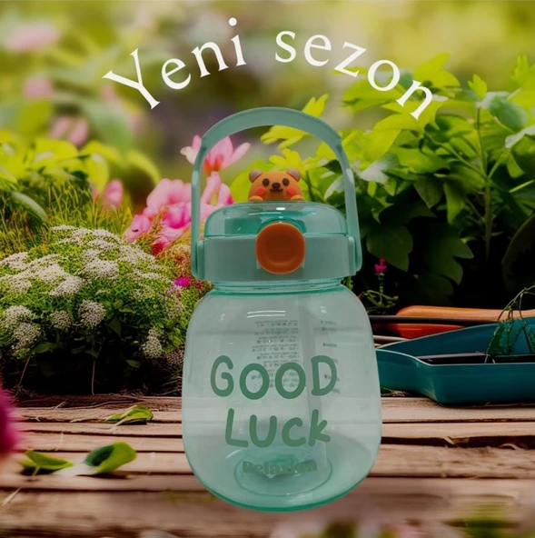 Maskotlu,Çıkartma Hediyeli, Boyun Askılıklı, Ithal Lüx Yeşil Matara/suluk 1100 ml