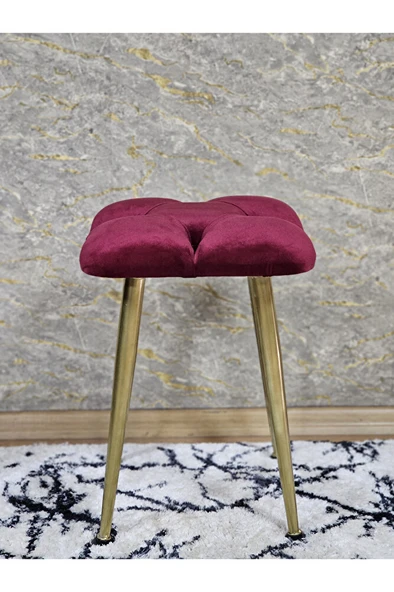 Kare Gold Kaplama Konik Ayaklı Tabure - Oturak - Bar Taburesi - Ayaklı Tabure Bordo Renk 33 x 48 Boyut/Ebat - Resim 2