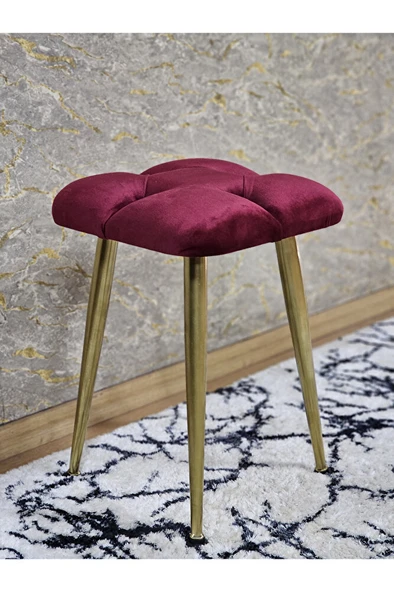 Kare Gold Kaplama Konik Ayaklı Tabure - Oturak - Bar Taburesi - Ayaklı Tabure Bordo Renk 33 x 48 Boyut/Ebat ürün görseli 1