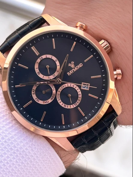 Raymond Nişan Ve Damatlara Özel Deri Kordon 2 Yıl Garantili 5 Atm Erkek Kol Saati+Bileklik RMD.41 - Resim 2