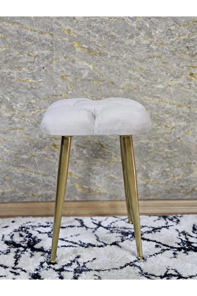 Kare Gold Kaplama Konik Ayaklı Tabure - Oturak - Bar Taburesi - Ayaklı Tabure Krem Renk 33 x 48 Boyut/Ebat - Resim 2