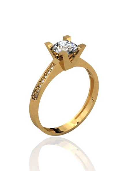 Pırlanta Montür Üst Kalite Kenar Taşlı Tek Taş 14 Ayar Altın Yüzük ürün görseli