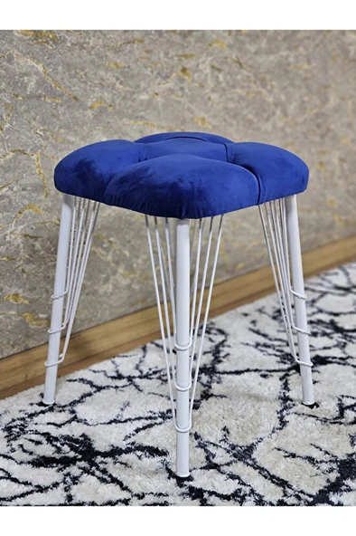 Kare Beyaz Boyalı Telli Ayaklı Tabure - Oturak - Bar Taburesi - Ayaklı Tabure Mavi Renk 33 x 48 Boyut/Ebat ürün görseli 1
