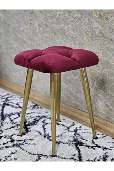 Kare Gold Kaplama Konik Ayaklı Tabure - Oturak - Bar Taburesi - Ayaklı Tabure Bordo Renk 33 x 48 Boyut/Ebat - Resim 4