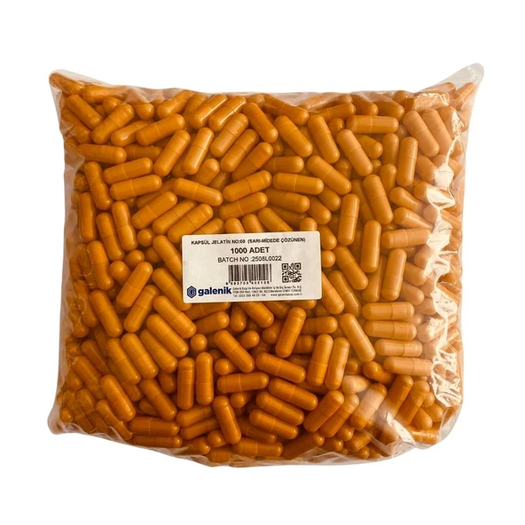 Galenik Sarı Jelatin Kapsül No: 00 - 1000 Adet ( Midede Çözünen ) - 1