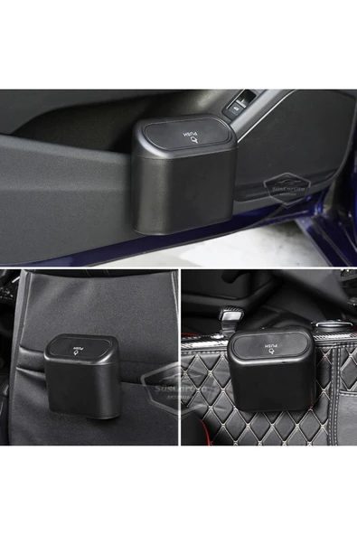 Araç İçi Çöp Kovası Portatif Taşınabilir Kapaklı Araba Çöp Kutusu Oto Organizer Düzenleyici Siyah - Resim 3