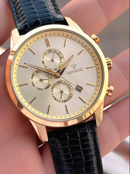Raymond Nişan Ve Damatlara Özel Deri Kordon 2 Yıl Garantili 5 Atm Erkek Kol Saati+Bileklik RMD.42 - Resim 4