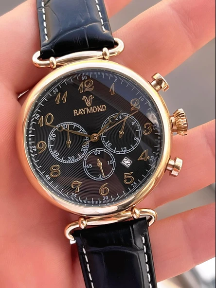 Raymond Nişan Ve Damatlara Özel Deri Kordon 2 Yıl Garantili 5 Atm Erkek Kol Saati+Bileklik RMD.39 - 4