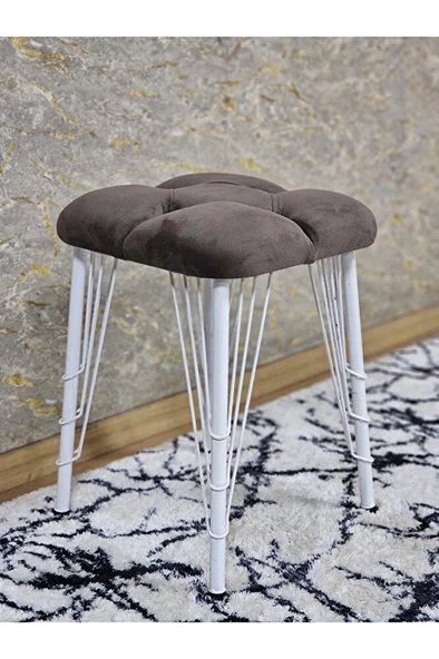 Kare Beyaz Boyalı Telli Ayaklı Tabure - Oturak - Bar Taburesi - Ayaklı Tabure Kahverengi Renk 33 x 48 Boyut/Ebat ürün görseli 1