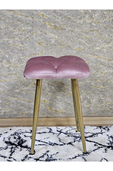 Kare Gold Kaplama Konik Ayaklı Tabure - Oturak - Bar Taburesi - Ayaklı Tabure Pembe Renk 33 x 48 Boyut/Ebat - Resim 2