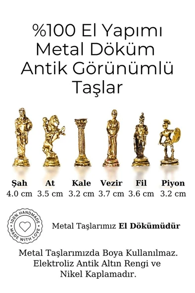 MC59 Bizans Figürlü El Yapımı Metal Satranç Takımı – Kayın Ağacı Satranç Tahtası - Lüks Hediyelik - 4