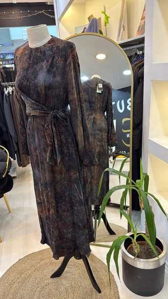 Nuss 2011 İPEK ELBİSE KUŞAK DETAYLİ TARÇİN - Resim 4