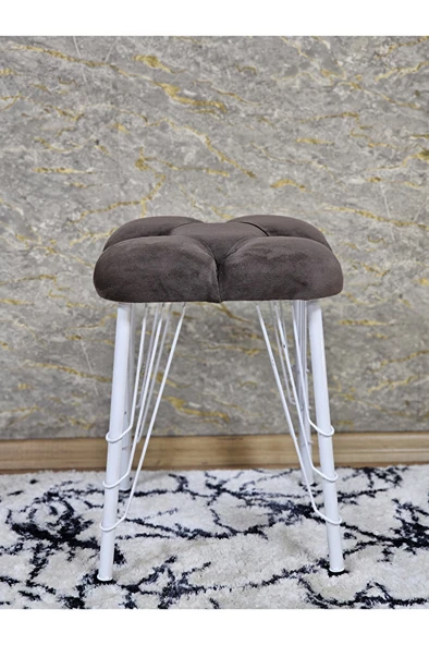 Kare Beyaz Boyalı Telli Ayaklı Tabure - Oturak - Bar Taburesi - Ayaklı Tabure Kahverengi Renk 33 x 48 Boyut/Ebat - Resim 2