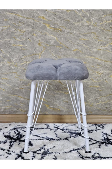 Kare Beyaz Boyalı Telli Ayaklı Tabure - Oturak - Bar Taburesi - Ayaklı Tabure Gri Renk 33 x 48 Boyut/Ebat - Resim 2