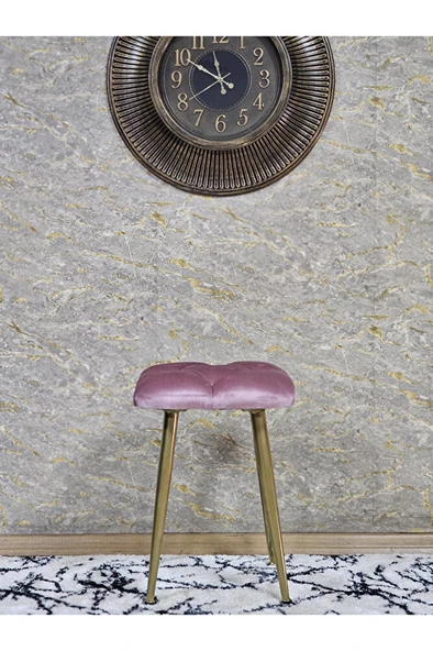 Kare Gold Kaplama Konik Ayaklı Tabure - Oturak - Bar Taburesi - Ayaklı Tabure Pembe Renk 33 x 48 Boyut/Ebat - Resim 3