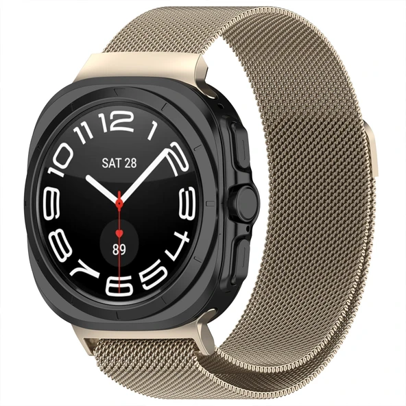 Samsung Galaxy Watch Ultra 47mm İle Uyumlu Milanese Paslanmaz Manyetik Tokalı Metal Hasır Kordon  Starlight ürün görseli 1