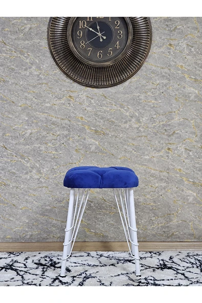 Kare Beyaz Boyalı Telli Ayaklı Tabure - Oturak - Bar Taburesi - Ayaklı Tabure Mavi Renk 33 x 48 Boyut/Ebat - Resim 3