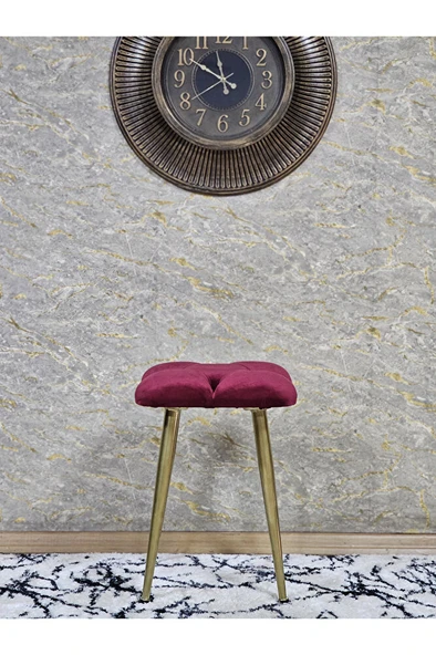 Kare Gold Kaplama Konik Ayaklı Tabure - Oturak - Bar Taburesi - Ayaklı Tabure Bordo Renk 33 x 48 Boyut/Ebat - Resim 3