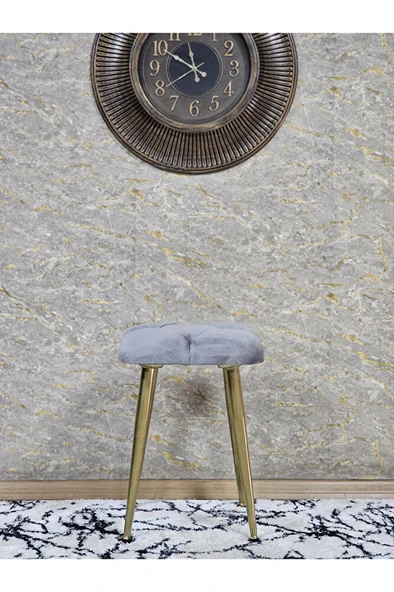 Kare Gold Kaplama Konik Ayaklı Tabure - Oturak - Bar Taburesi - Ayaklı Tabure Gri Renk 33 x 48 Boyut/Ebat - 3