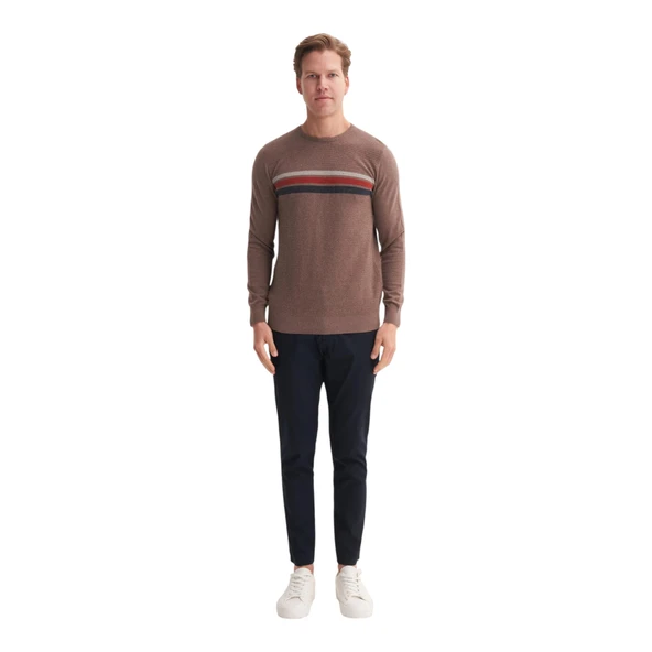 Soft Touch Slim Fit Basic Çizgi Baskılı Bisiklet Yaka Kazak - 3