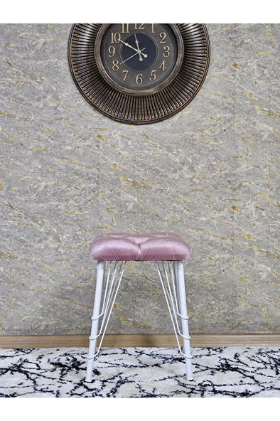 Kare Beyaz Boyalı Telli Ayaklı Tabure - Oturak - Bar Taburesi - Ayaklı Tabure Pembe Renk 33 x 48 Boyut/Ebat - 3
