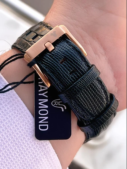 Raymond Nişan Ve Damatlara Özel Deri Kordon 2 Yıl Garantili 5 Atm Erkek Kol Saati+Bileklik RMD.41 - Resim 5