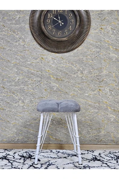 Kare Beyaz Boyalı Telli Ayaklı Tabure - Oturak - Bar Taburesi - Ayaklı Tabure Gri Renk 33 x 48 Boyut/Ebat - Resim 3