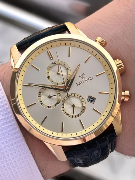 Raymond Nişan Ve Damatlara Özel Deri Kordon 2 Yıl Garantili 5 Atm Erkek Kol Saati+Bileklik RMD.42 - Resim 2