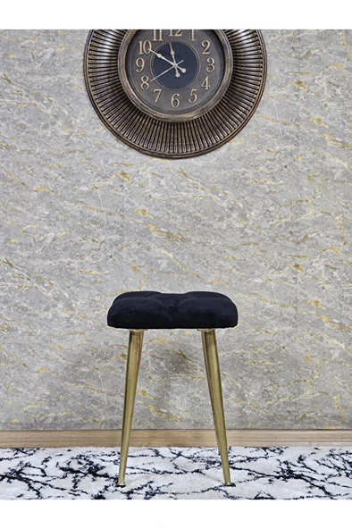 Kare Gold Kaplama Konik Ayaklı Tabure - Oturak - Bar Taburesi - Ayaklı Tabure Siyah Renk 33 x 48 Boyut/Ebat - 3