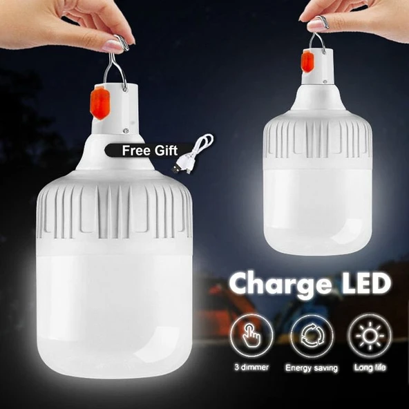 3 Adet Adet USB Şarjlı, 30 Watt, 3 Işık Modlu Beyaz Işık, Kamp, Piknik, Bekçi, Balıkçı, Çadır Ampulü - 5