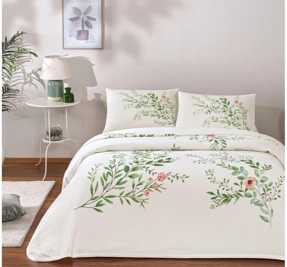 Taç Çift Kişilik Ranforce Baskılı Pike Takımı Bloomy