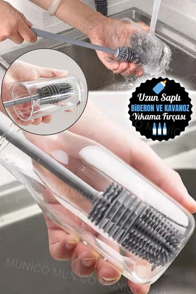 Uzun Saplı Silikon Bardak Ve Kavanoz Yıkama Fırçası - 3