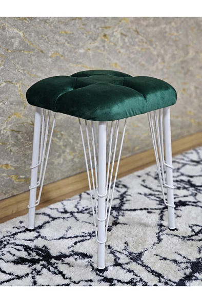 Kare Beyaz Boyalı Telli Ayaklı Tabure - Oturak - Bar Taburesi - Ayaklı Tabure Yeşil Renk 33 x 48 Boyut/Ebat ürün görseli 1