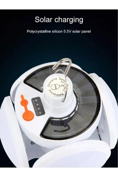 Yuvarlak Solar Led Kamp Lambası – Işıldak – Usb’den / Gün Işığında Şarj- 5 Kanatlı – 90° - 5
