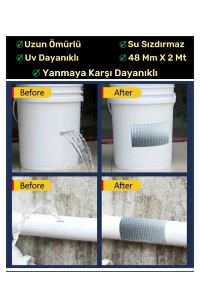 Çok Amaçlı Su Geçirmez Sızdırmaz Izolasyon Gri Tamir Bandı 48 Mm 10 Mt 1 Adet Güçlü Yalıtım Bant Tam - 2