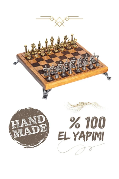 MC59 Bizans Figürlü El Yapımı Metal Satranç Takımı – Kayın Ağacı Satranç Tahtası - Lüks Hediyelik - 2