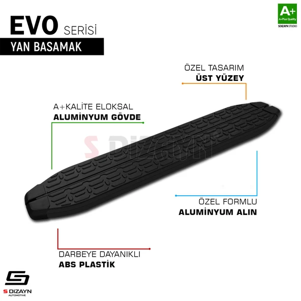 S-Dizayn Opel Combo E Uzun Şase Evo Siyah Yan Basamak 213 Cm 2018 Üzeri A+ Kalite - Resim 7