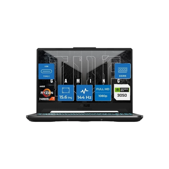 Tuf Gaming A15 FA506NCR Amd Ryzen 7 7435HS 16GB Ddr5 512GB SSD RTX3050 4gb 15.6" Fhd 144HZ Windows 11 Pro Taşınabilir Bilgisayar + Snertech Çanta - Resim 2