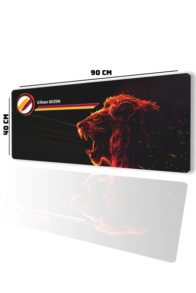 SonicTouch Kişiye isme Özel Aslan Figürlü Sarı Kırmızı Fotoğraflı XXL Dikişsiz Gamer Klavye Mousepad 40x90cm - Resim 2