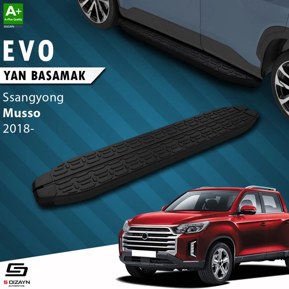 S-Dizayn Ssangyong Musso Evo Siyah Yan Basamak 203 Cm 2018 Üzeri A+ Kalite ürün görseli 1