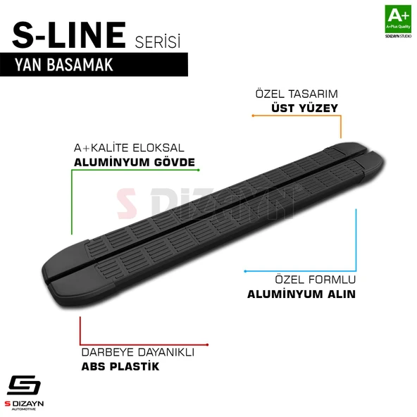 S-Dizayn Peugeot Expert 2 Uzun Şase S-Line Siyah Yan Basamak 223 Cm 2007-2016 A+ Kalite - Resim 7