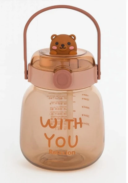 Maskotlu, Hediyeli, Boyun Askılıklı, İthal Lüx Kahverengi Matara/Suluk 1100 ML