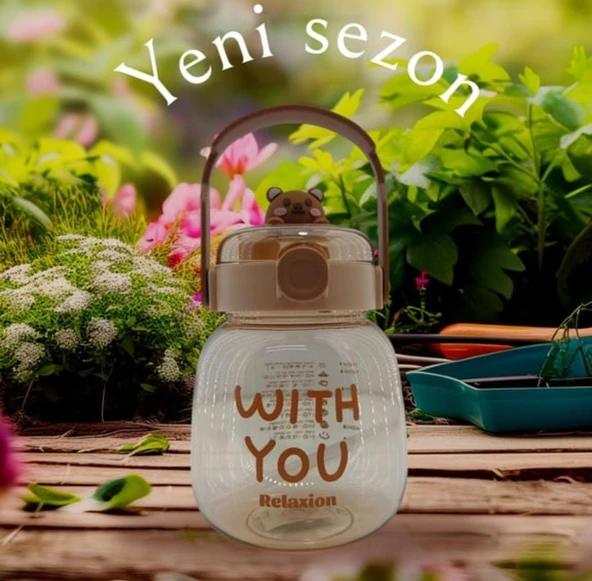 Maskotlu, Hediyeli, Boyun Askılıklı, İthal Lüx Kahverengi Matara/Suluk 1100 ML - 2