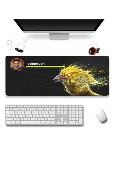 SonicTouch Kişiye isme Özel Kanarya Figürlü Sarı Lacivert Fotoğraflı XXL Dikişsiz Gamer Klavye Mousepad 40x90cm ürün görseli